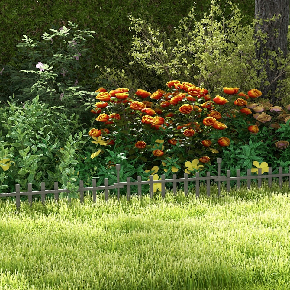 image 1 of Outsunny Decorative Garden Fencing, Wooden Landscape Edging, Grey