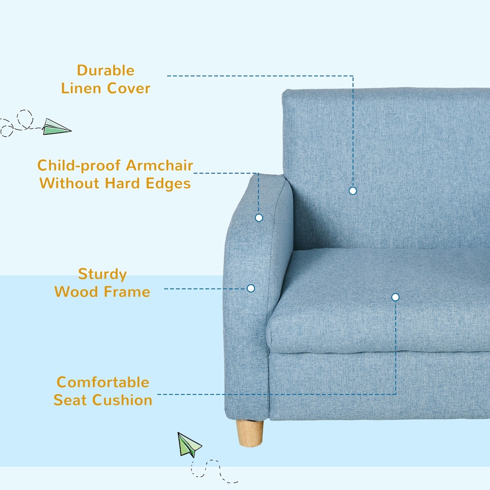 image 1 of HOMCOM Kids Armchair Children Mini Sofa Wood Frame High Back Bedroom Furniture Blue