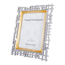 Traditional Designer Hand Painted Grey and Brushed Gold Resin 5x7 Picture Frame | Grey | 5" x 7"