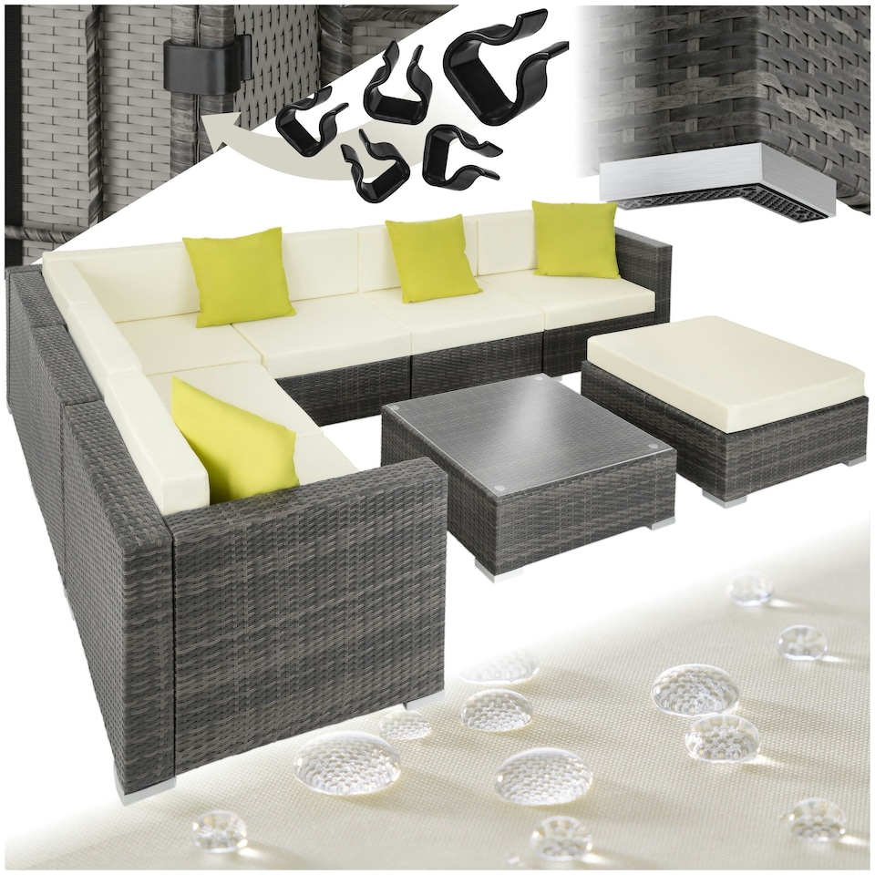 image 1 of Garden Furniture Set Marbella - 7 seater outdoor corner sofa, table, thick cushions - Grey