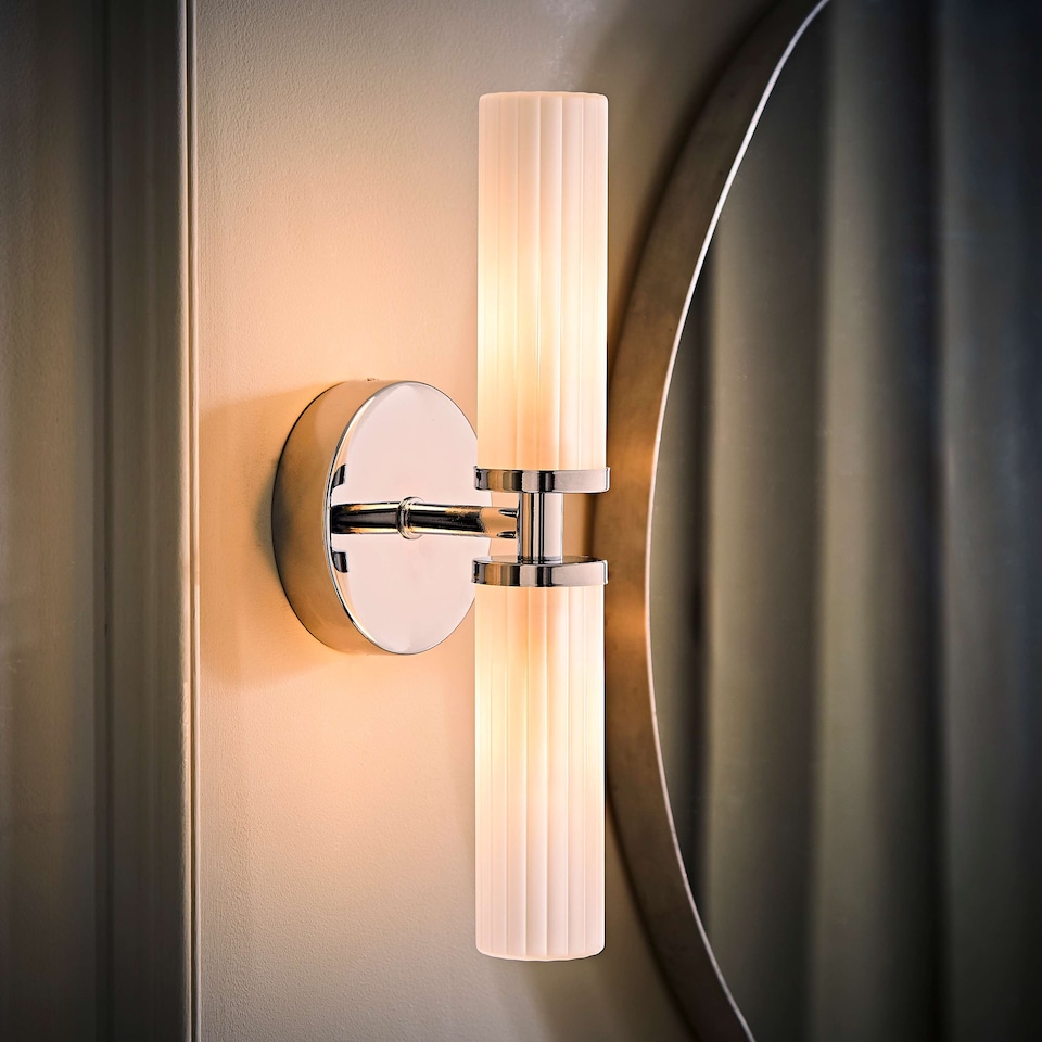 image 1 of ValueLights Canya Chrome 2 Way IP44 Frosted Glass Wall Light & Bulbs | Silver