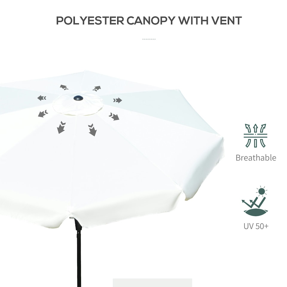 image 1 of Outsunny 2.7m Patio Umbrella Garden Parasol with Crank, Ruffles, 8 Ribs, White