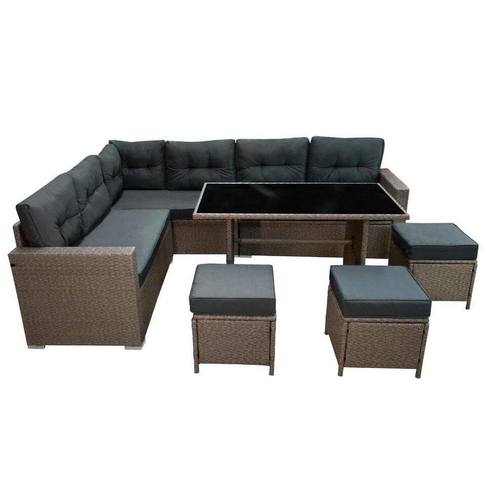 image 1 of Rattan Corner Set - Light Grey