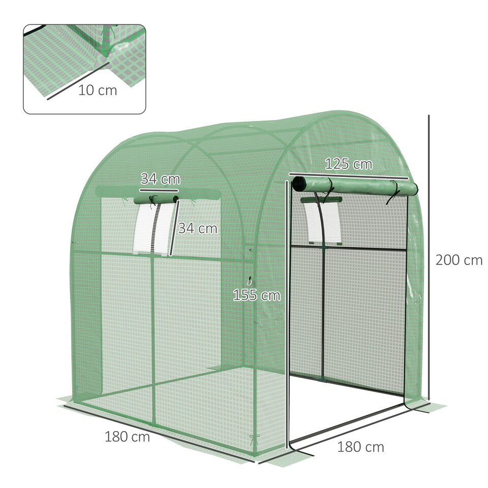 image 1 of Outsunny 1.8 x 1.8 x 2m Polytunnel Greenhouse with Doors and Mesh Windows