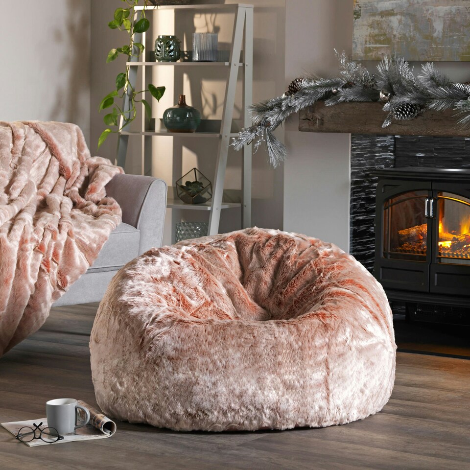 image 1 of icon Hacienda Classic Faux Fur Bean Bag Chair Light Pink Pink