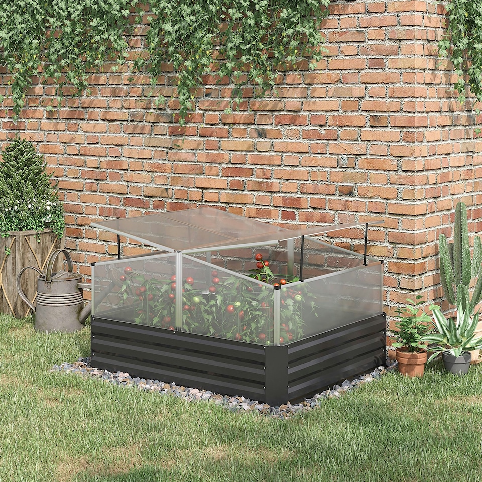 image 1 of Outsuuny Galvanised Raised Garden Bed with Greenhouse and Cover