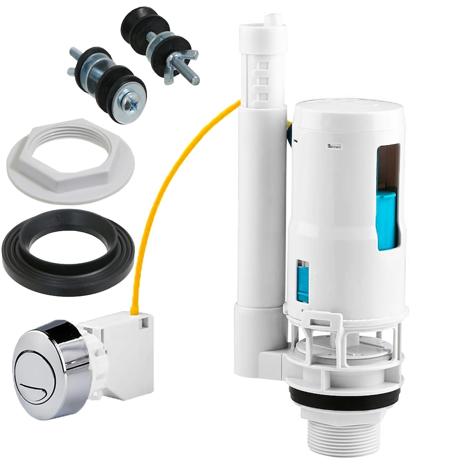 image 1 of SPARES2GO Adjustable Dual Flush Toilet Valve Concealed Cistern with Push Button (1.5" / 2" Outlet, 300mm Cable)