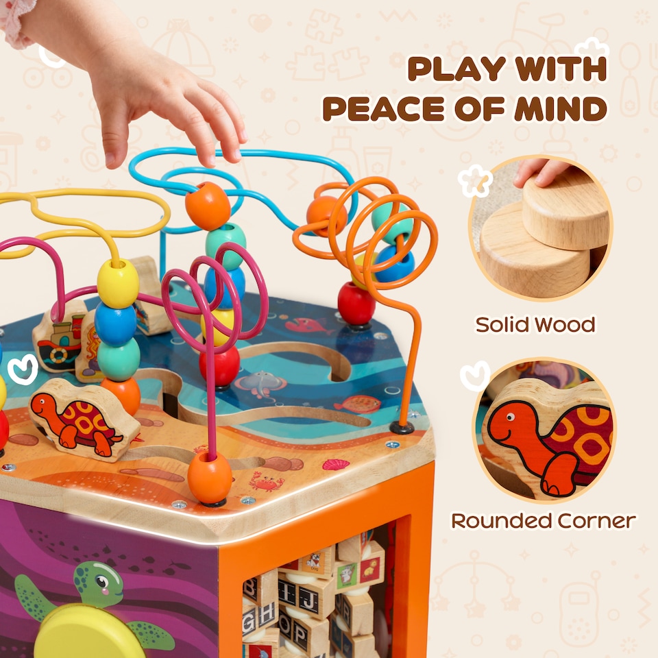 image 1 of AIYAPLAY Wooden Activity Cube for Toddlers 18 Months with Bead Maze