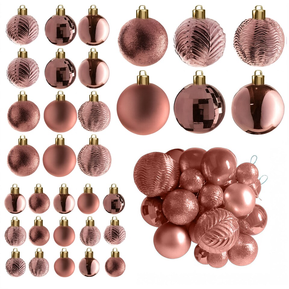 image 1 of Christmas Tree Ornaments Baubles Set | Pink | Champange