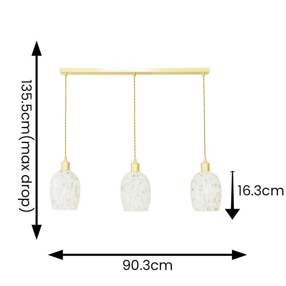 image 1 of ValueLights India White Confetti Glass Shade 3 Drop Brushed Gold Diner Ceiling Pendant Light Gold