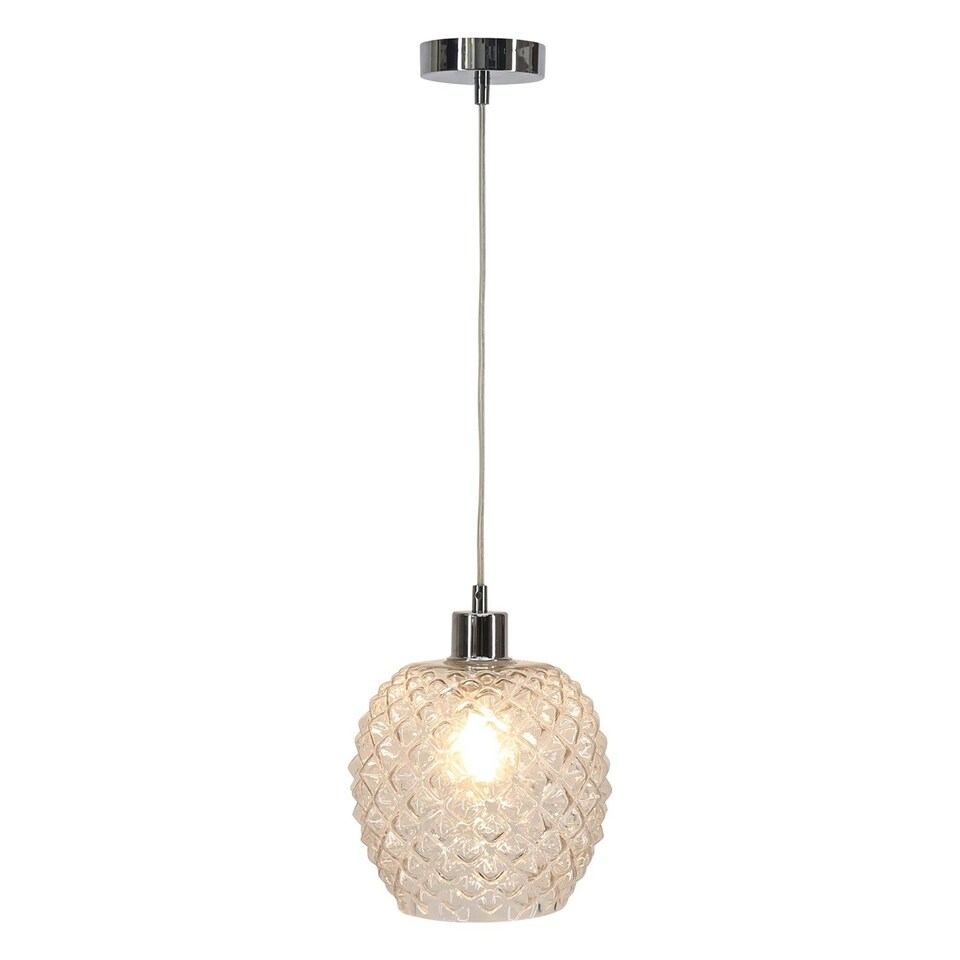 image 1 of First Choice Lighting Set of 2 Baine Clear Textured Glass with Chrome Pendant Fittings Chrome | Red