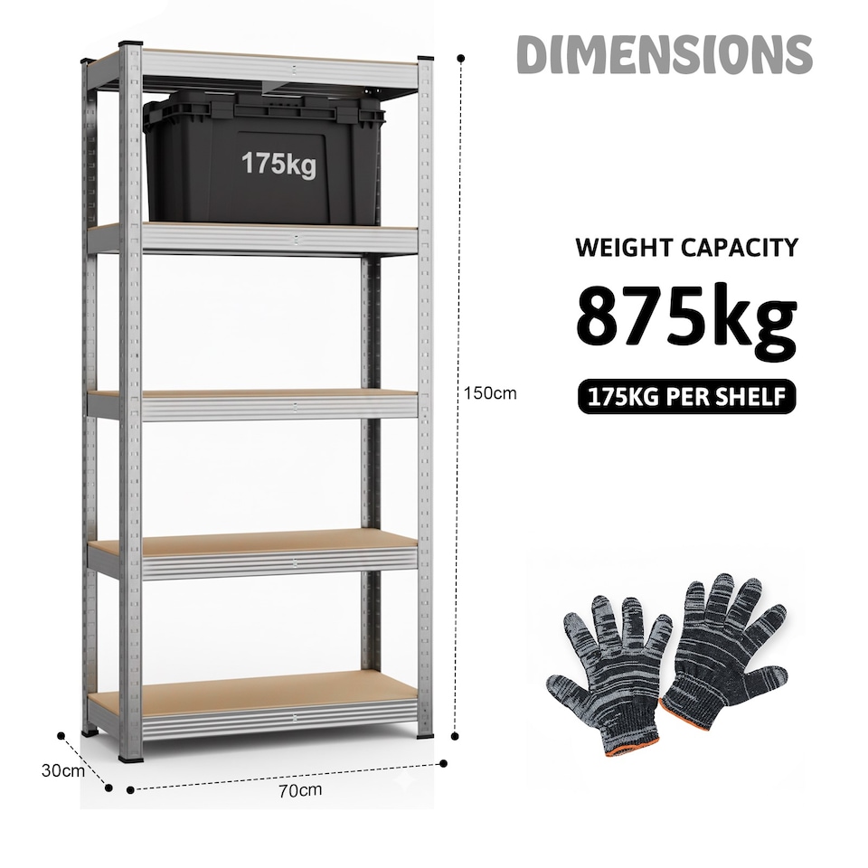 image 1 of 3 x 5 Tier Metal Shelf Storage Unit Shelving Shelves Racking Warehouse Rack Shed