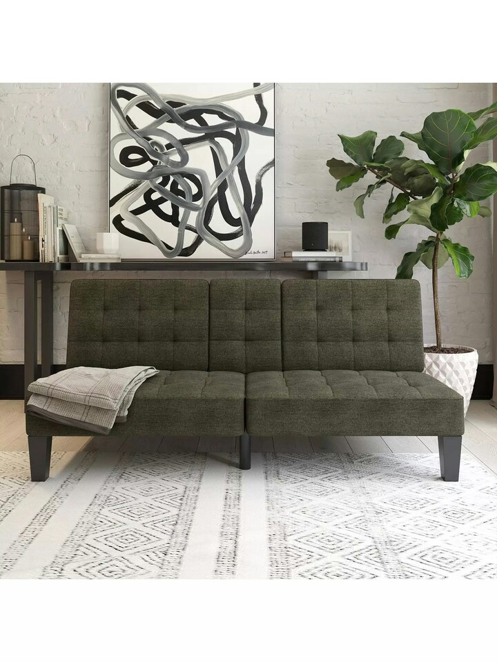 image 1 of Adalynn Convertible Sofa Bed Fabric Grey | Grey | GREY LINEN | Not provided