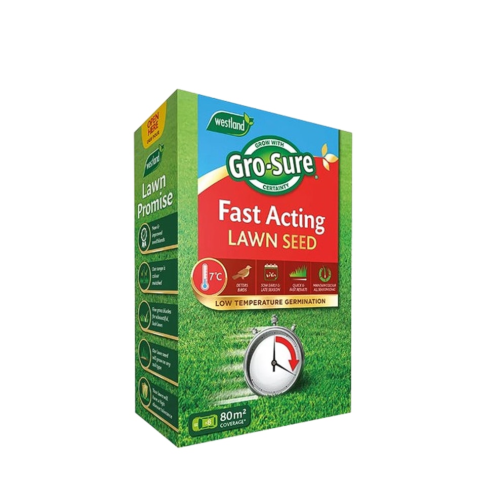 image 1 of Gro-Sure Fast Acting Lawn Seed 80 Square Meter Quick Growing Hard Wearing Grass Ideal for Bare Patches & Overseeding | Brown