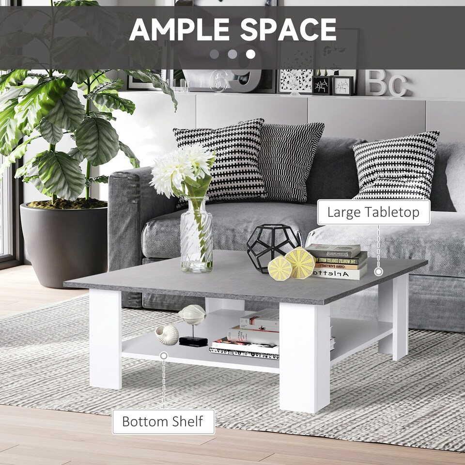 image 1 of HOMCOM Vintage Coffee Table Square 2 Tier Side End Desk Indoor Living Room