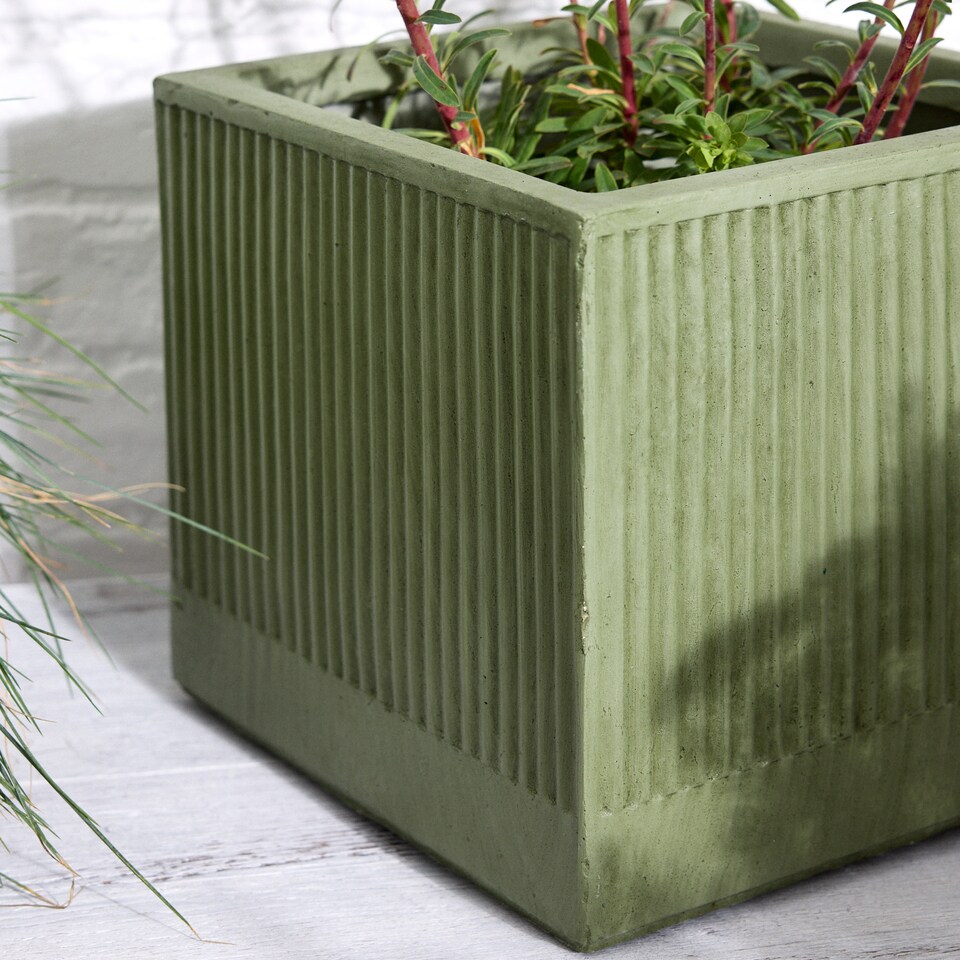 image 1 of Dibor Small Fibre Clay Outdoor Garden Planter – Sage Green