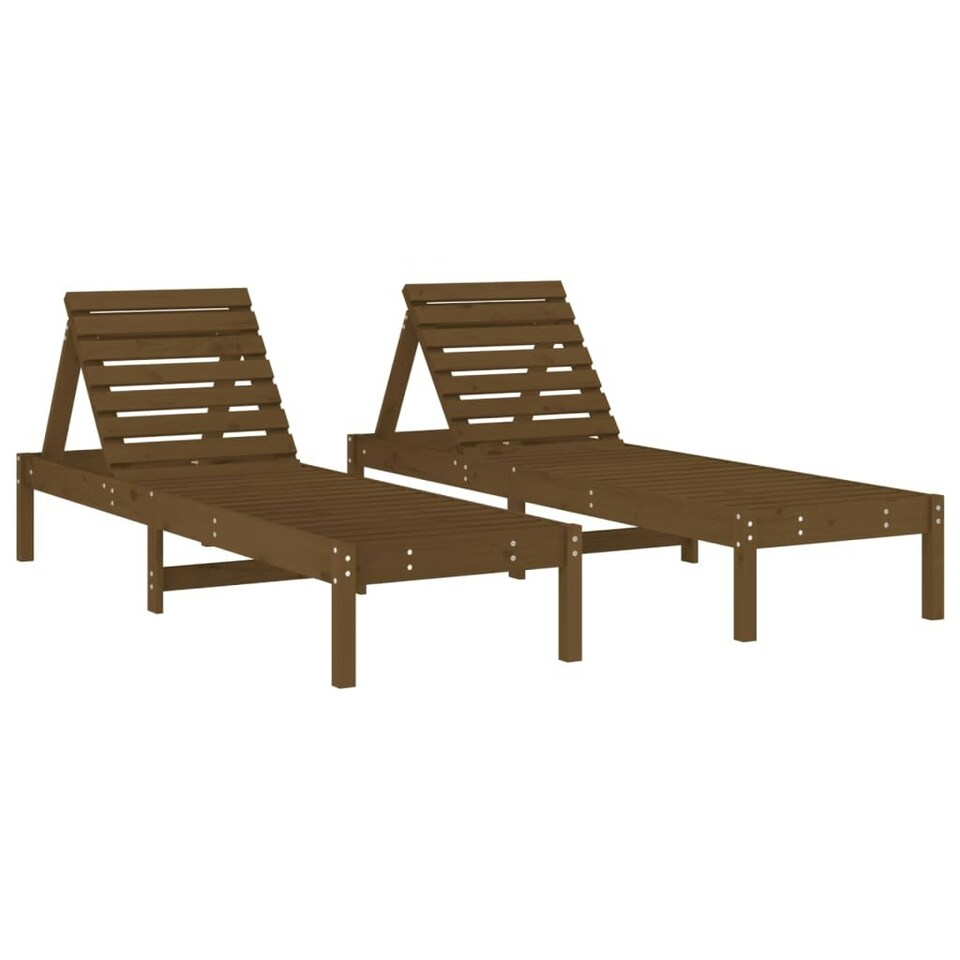 Sun Loungers 2 pcs Honey Brown 199.5x60x74 cm Solid Wood Pine Tesco