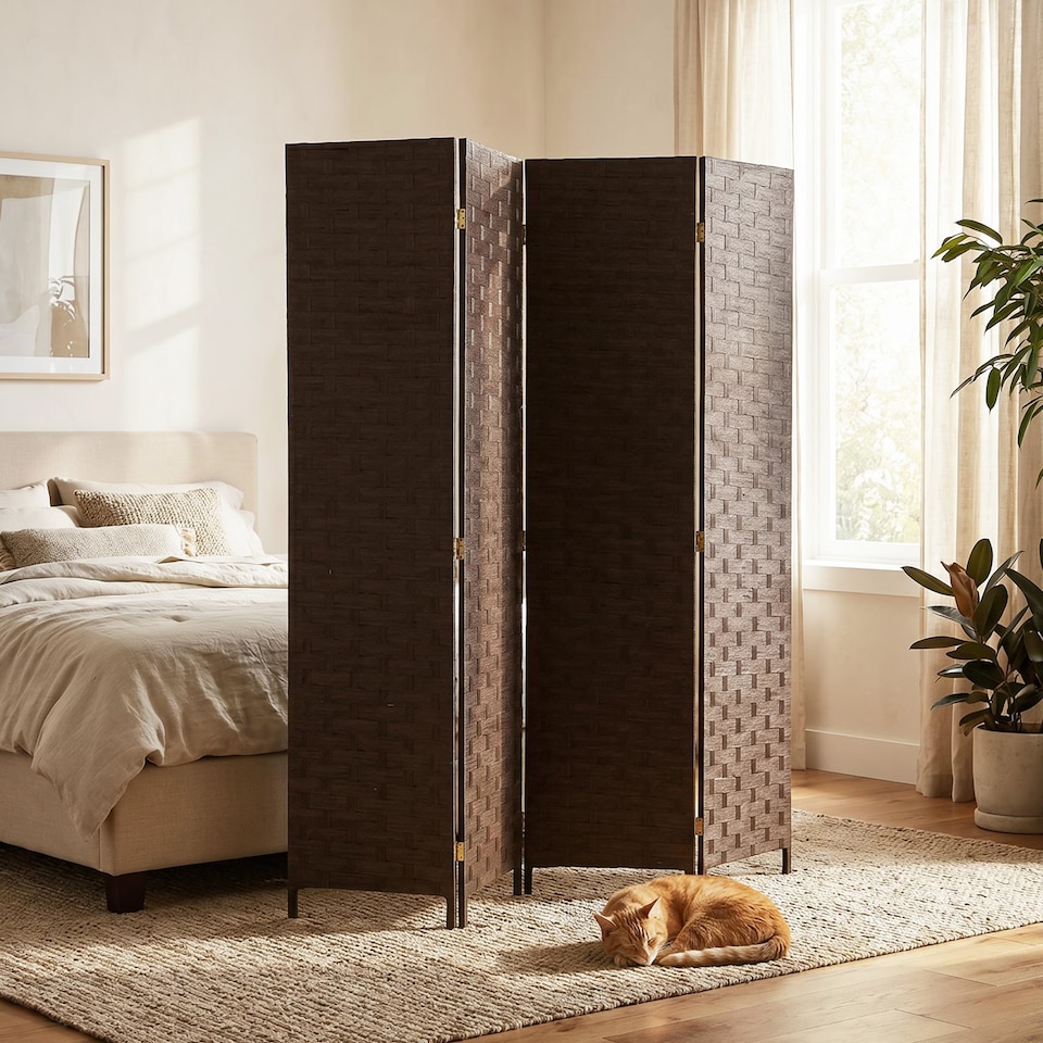 image 1 of HOMCOM 4 Panel Folding Room Divider, Privacy Screen with Panels, Dark Brown