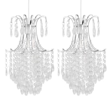 Set of 2 Chandelier Style Easy Fit Ceiling Light Shades | Clear | Chrome | Medium | 2