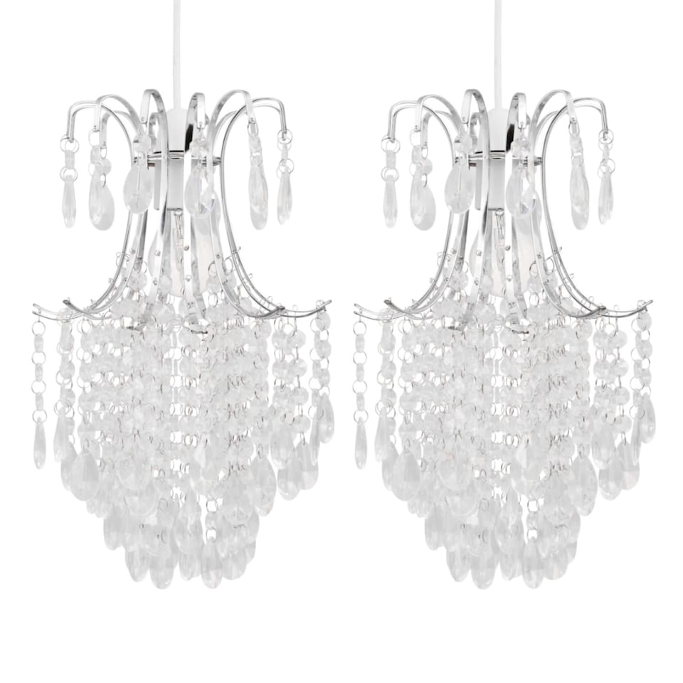 image 1 of Set of 2 Chandelier Style Easy Fit Ceiling Light Shades | Clear | Chrome | Medium | 2