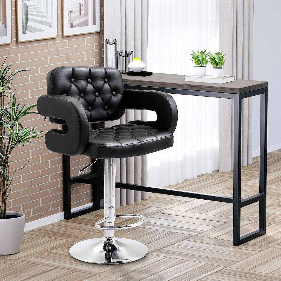 image 1 of HOMCOM Adjustable Height Barstool Steel Pole PU Leather, Black