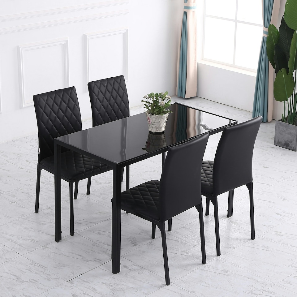 image 1 of HOMCOM Dining Chairs Faux Leather Accent Chairs for Kitchen, Set of 4, Black
