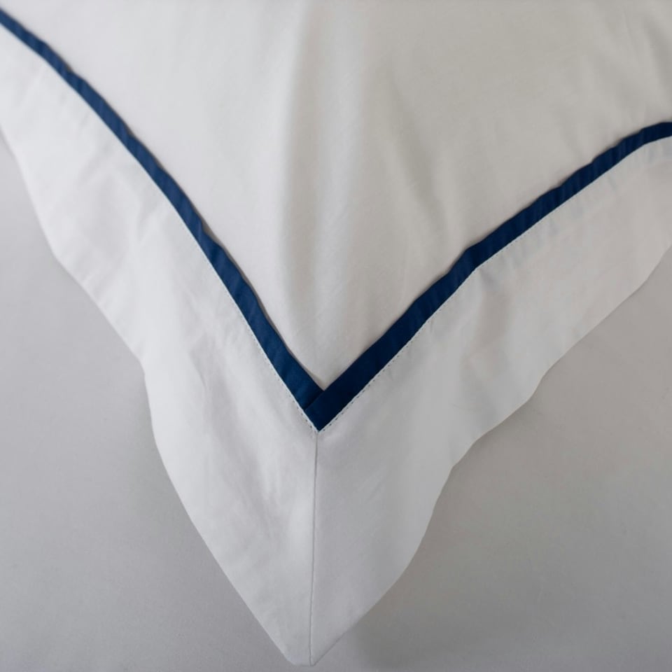 image 1 of Hampstead 100% Cotton Duvet Cover Set – 200 Thread Count with Inserted Ribbon & Oxford Pillowcases Blue | White | Double
