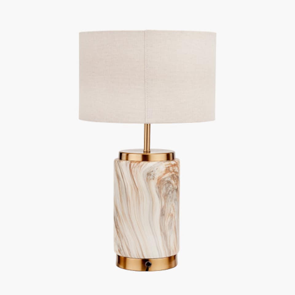 image 1 of Cylinder Natural Stone Effect Ceramic Table Lamp | Brown | Natural | 1