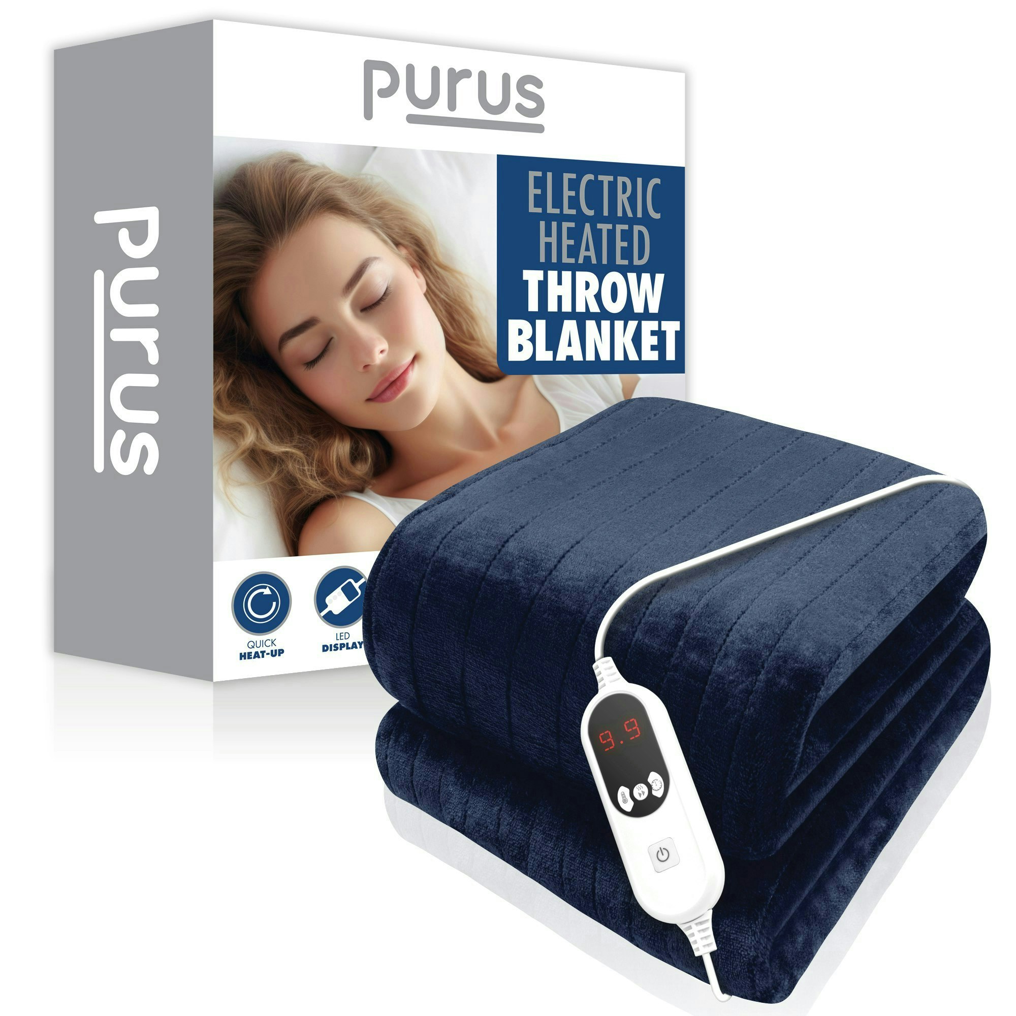 Purus Electric Heated Fleece Blanket Throw 160x120cm - Blue | Blue | Blue | L | 1