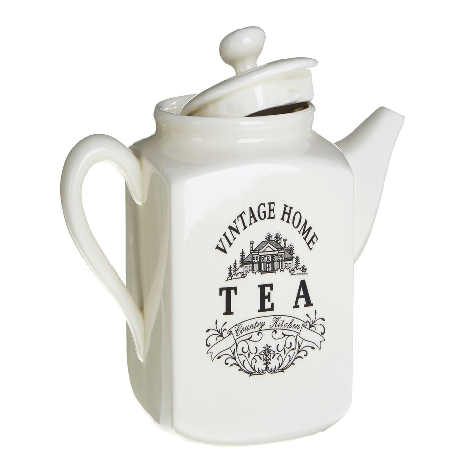 image 1 of Interiors By Premier Stylish Vintage Home Big Cream Square Teapot, Vintage Design Cream Teapot, Sleek Modern Design Teapot