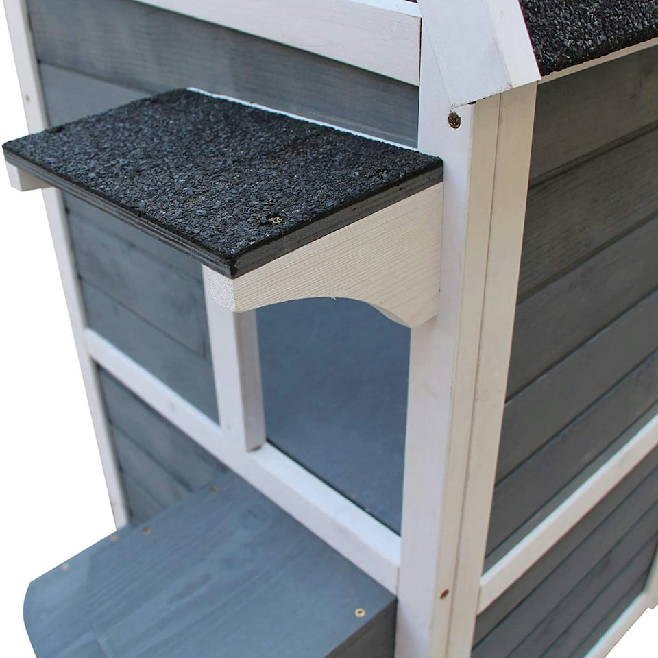 image 1 of PawHut Wood 2-Floor Cat Condo Pet House Kitten Shelter with Window - Gray
