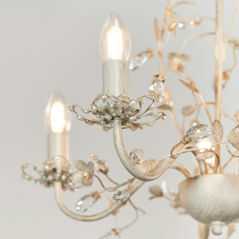 image 1 of Lullaby 5 Light Multi Arm Ceiling Pendant Flower Design Cream With Brushed Gold, Pearl Effect Acrylic, E14