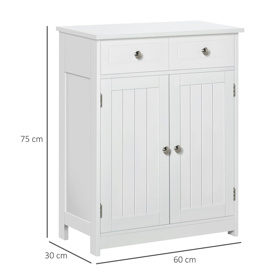image 1 of kleankin Bathroom Floor Storage Cabinet w/ 2 Drawers Door Cupboard White