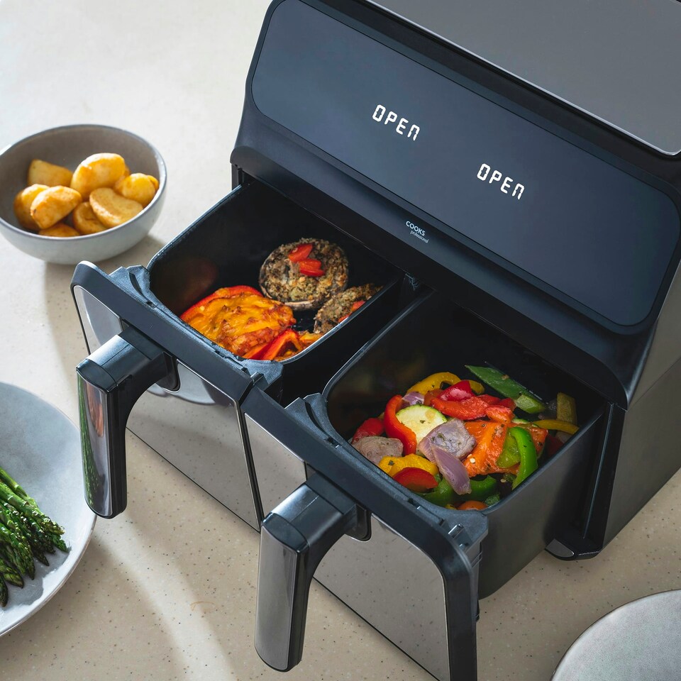 image 1 of Cooks Professional Dual Air Fryer | XL 8L Capacity | 1700W | Digital Display | Silver