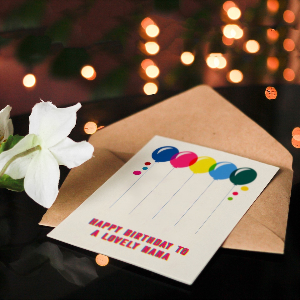 image 1 of Nana Happy Birthday Card Colourful Balloons Pink Blue Yellow