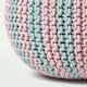image 4 of Homescapes Pink and Blue Knitted Pouffe Striped Footstool - 35 x 40 cm