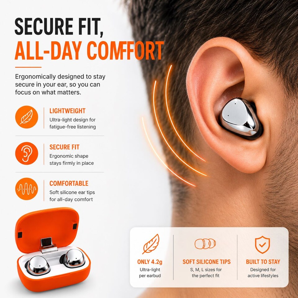 image 1 of Krane & Bauer Tornado Wireless In-Ear Headphones, Orange
