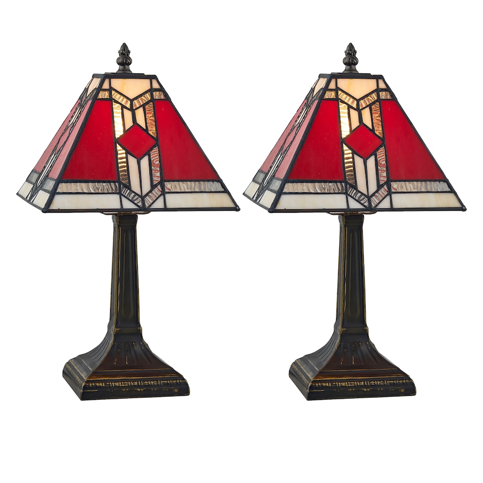 image 1 of Set of 2 Avon - Tiffany Coloured Glass 39cm Table Lamps