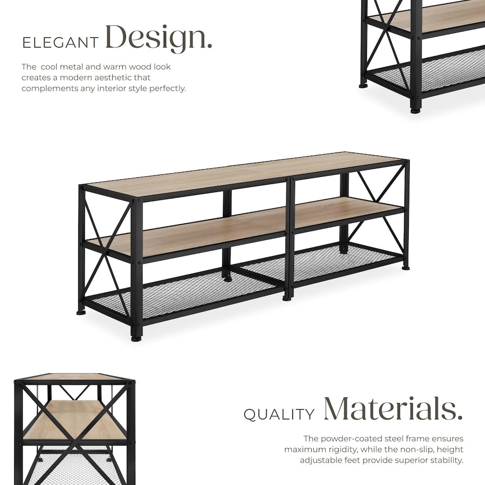 image 1 of Industrial TV Stand - Lowboard Cabinet 3 Shelves Low Display Console | Brown | industrial wood light, oak Sonoma | 141 x 41,50 x 50,50 cm | 1