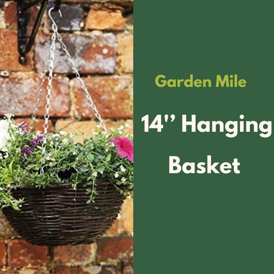 image 1 of Marco Paul Dark Brown Rattan Hanging Garden Basket 14" | Brown