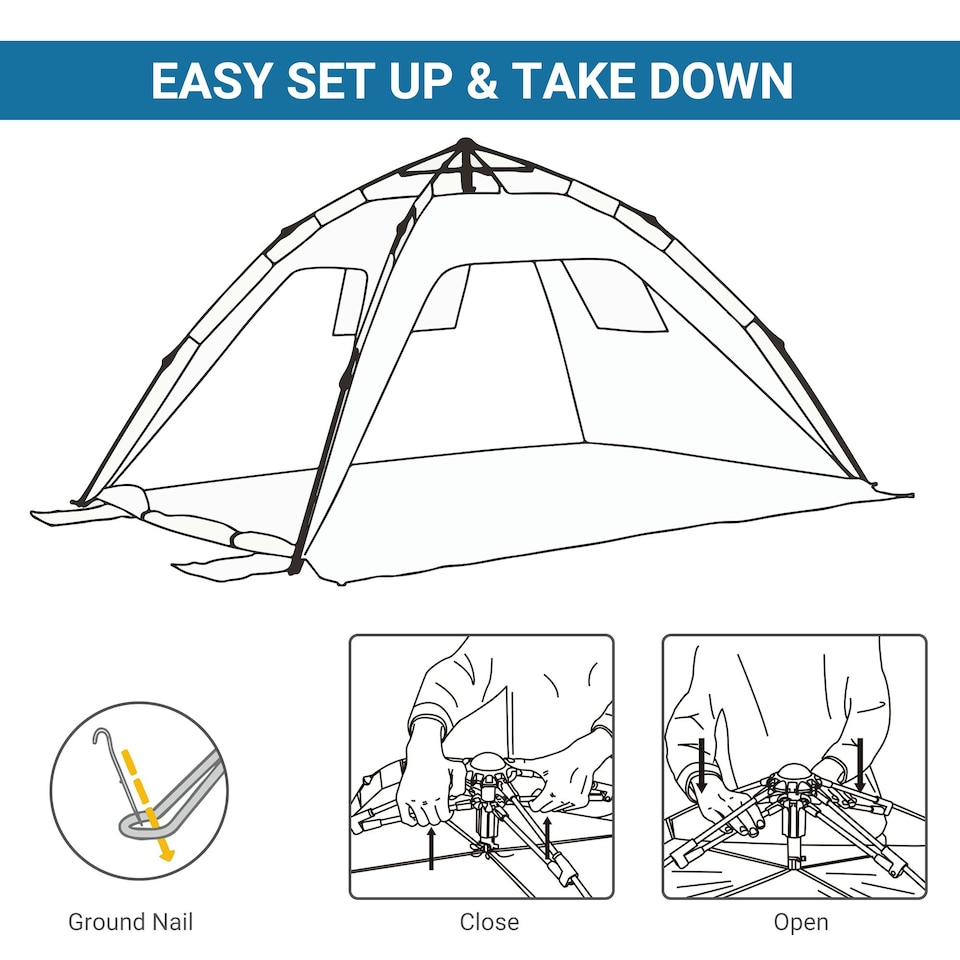 image 1 of Outsunny 2 Man Pop-up Beach Tent Sun Shade Shelter Hut w/ Windows Door Blue