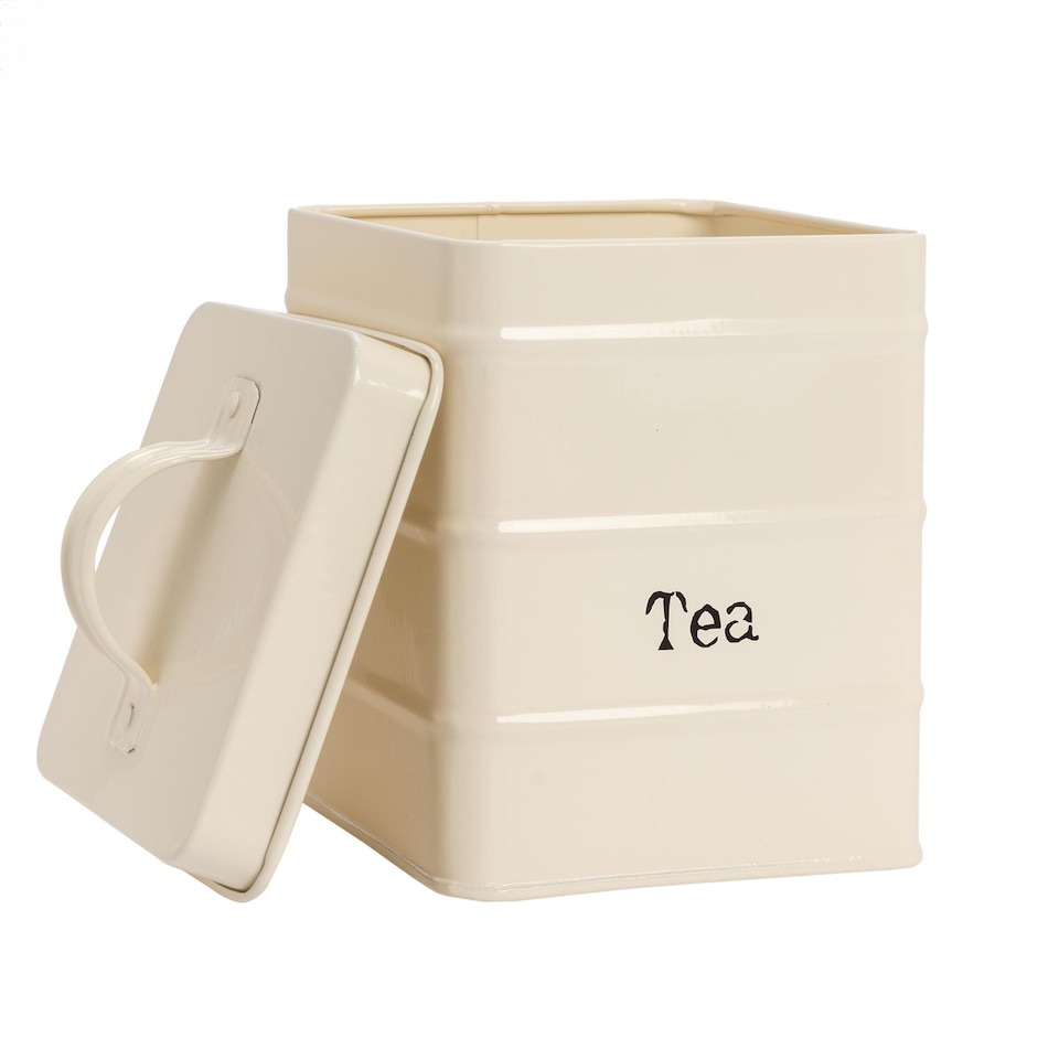 image 1 of Harbour Housewares Vintage Metal Kitchen Tea Canister - Cream