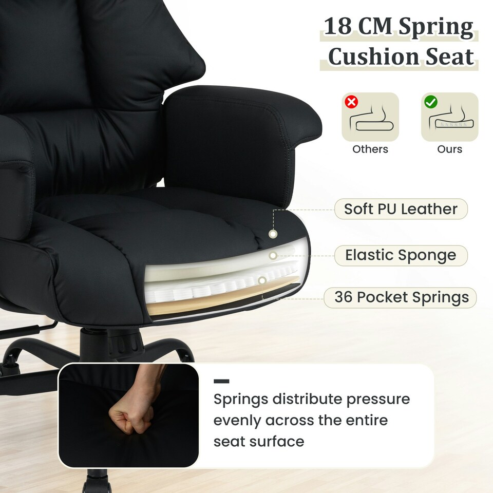 image 1 of COSTWAY PU Leather Computer Chair Ergonomic Office Chair Black