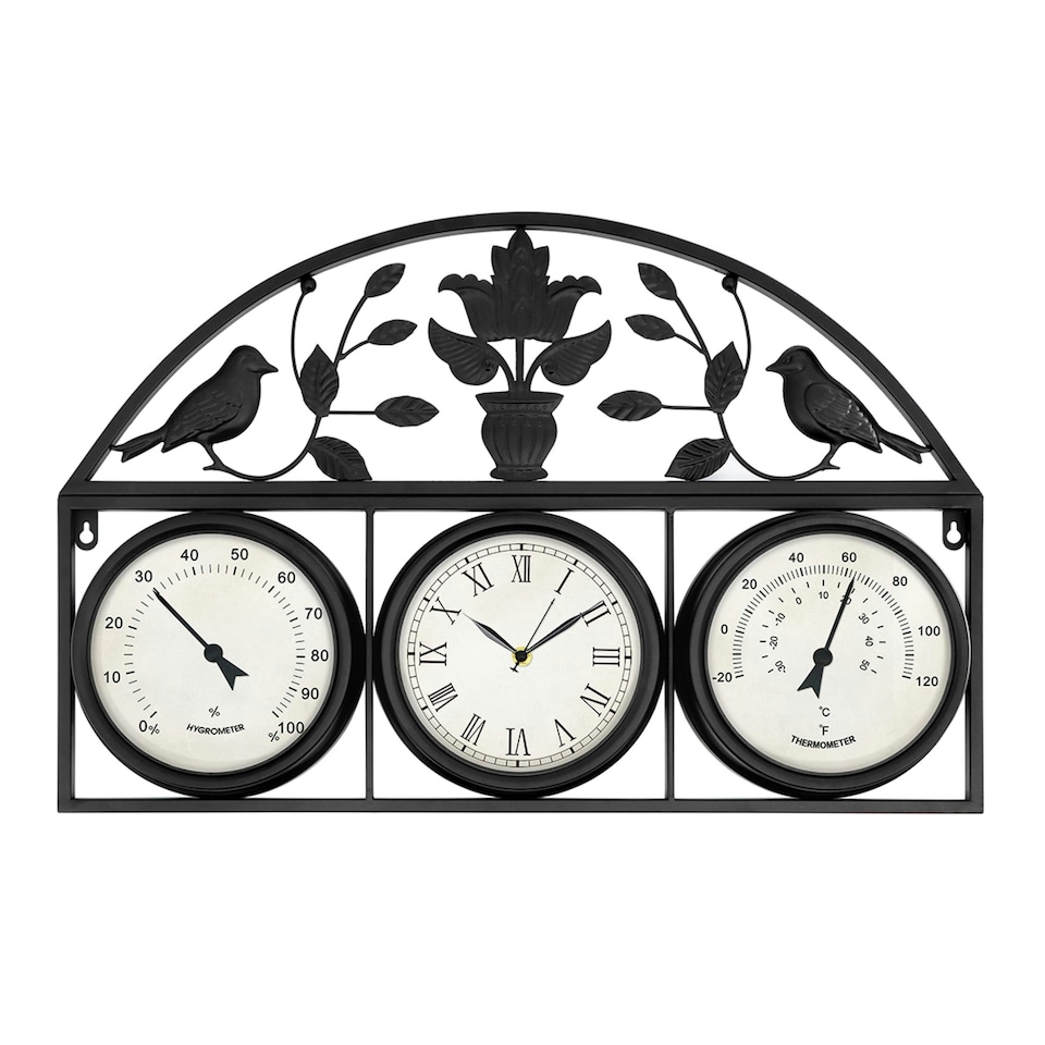 image 1 of Charles Bentley Shabby Chic Dark Grey Wall Clock With Thermometer & Hygrometer