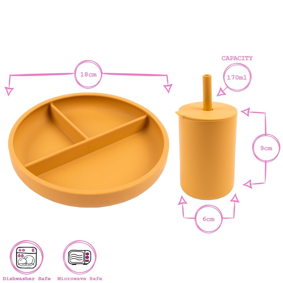 image 1 of Tiny Dining 4pc Silicone Suction Weaning Set - Tradewinds - Silicone Baby Toddler Feeding Set with Bib, Cup, Plate & Cutlery
