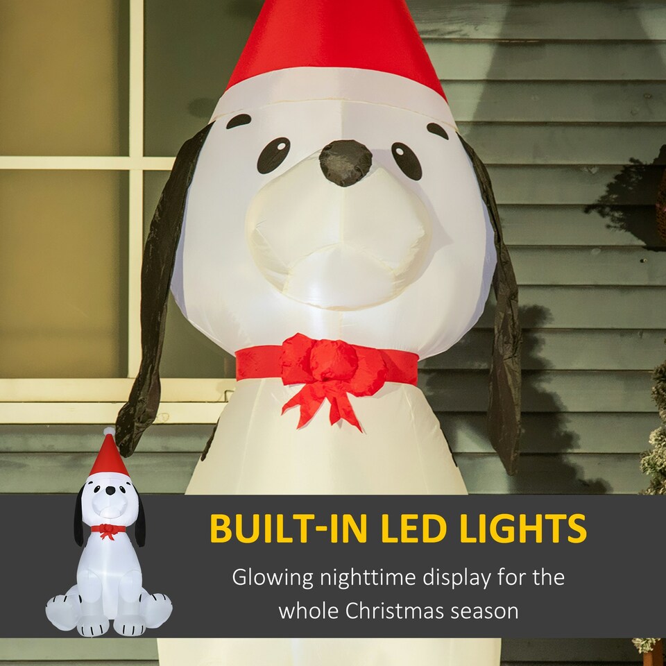 image 1 of HOMCOM 6ft Inflatable Christmas Puppy Dog Santa Hat Lighted Multicolor