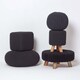 image 5 of Homescapes Black Large Round Cotton Knitted Footstool on Legs | Black | 62 x 62 x 30 cm
