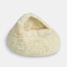 OHS Fluffy Dome Pet Dog Cat Cave Nest Plush Bed, 45x45cm Cream | S