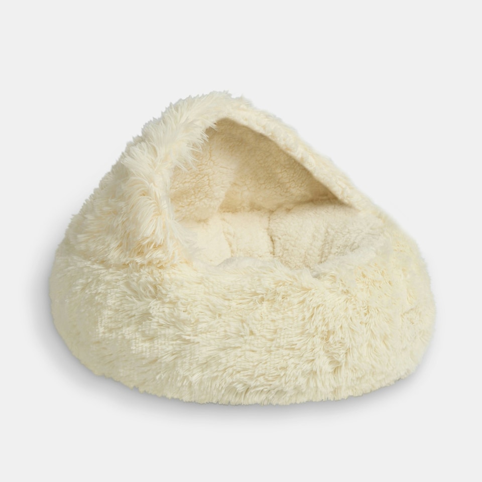 image 1 of OHS Fluffy Dome Pet Dog Cat Cave Nest Plush Bed, 45x45cm Cream | S