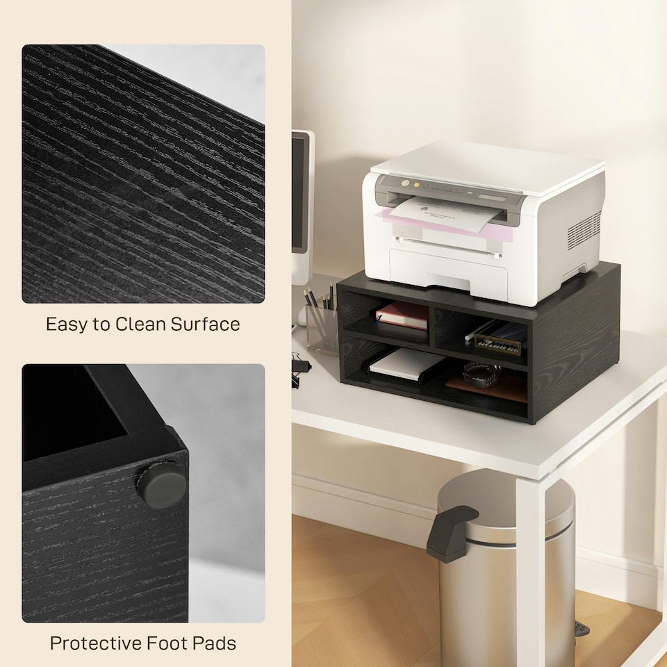 image 1 of HOMCOM Desktop Printer Stand with 3 Open Compartments, Desk Organiser, Black